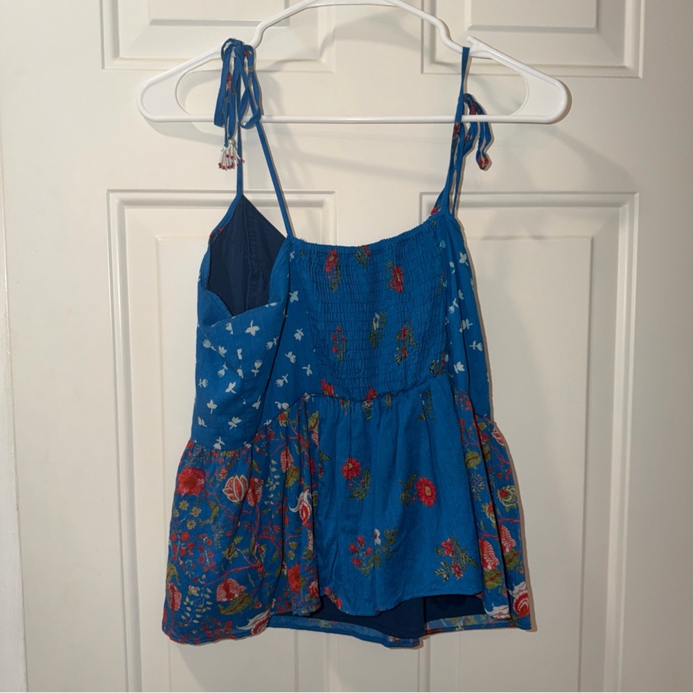 Anthropologie Nikasha Blue Red Floral Crochet Babydoll Tank Top Size Medium - Picture 4 of 5